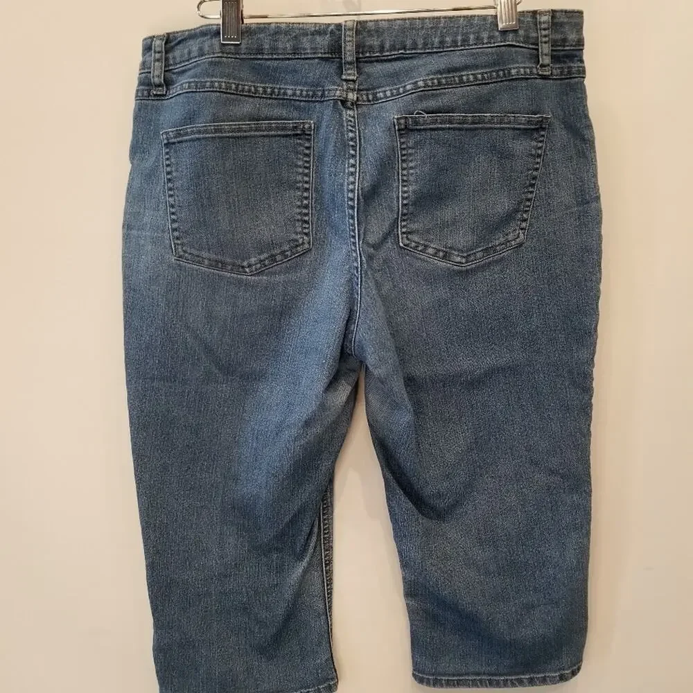 Riders by Lee Mid Rise Capri Shirts‎ Denim Jean Bermuda Long Shorts Size 14